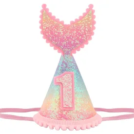 1 year old Mermaid Tail Birthday Hat for Baby Girl Pink Sparkle Sequined Mermaid Tail Headband Princess Birthday Party Supplies
