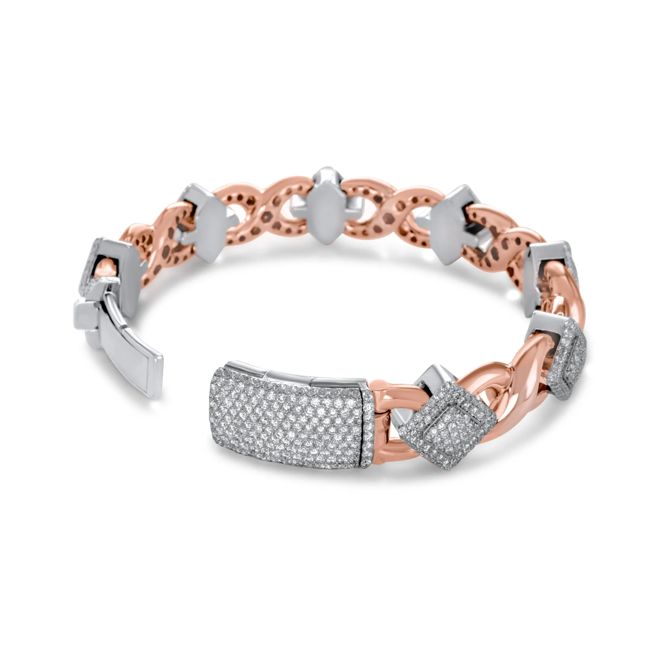 10k Rose & White Gold Square Infinity Link Asscher Diamond Bracelet 8.91 ctw