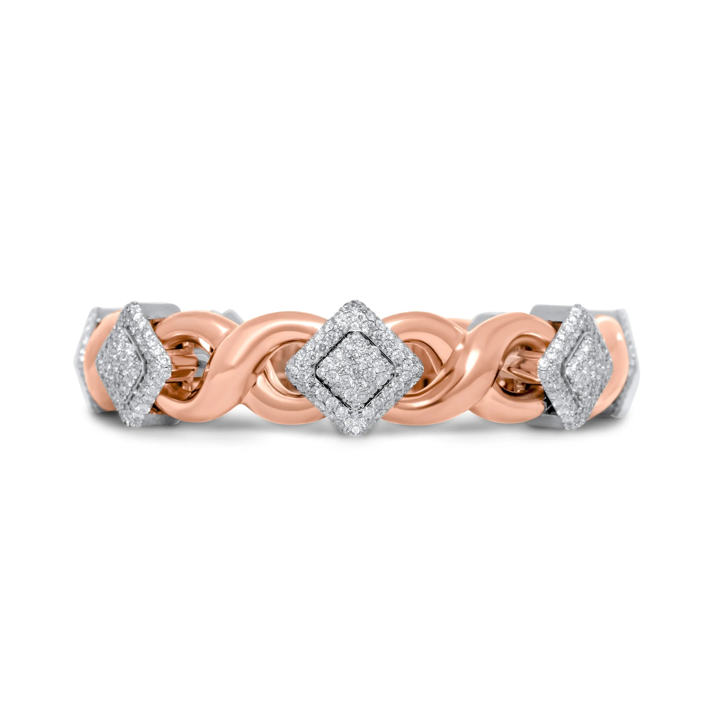 10k Rose & White Gold Square Infinity Link Asscher Diamond Bracelet 8.91 ctw