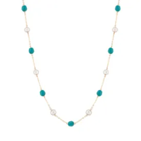 14k Gold Freshwater Pearl and Turquoise Necklace
