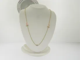 14K Yellow Gold Diamond 18" Necklace (3) Diamonds with Enamel Ribbons (New)