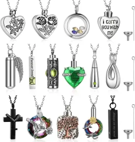 15 Pcs Urn Necklace for Ashes Keepsake Cremation Jewelry Stainless Steel Cross Heart Cubic Locket Ashes Necklace