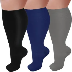 3 Pairs Plus Size Compression Socks for Women and Men Wide Calf 20-30mmhg Extra Large Knee High Support for Circulation