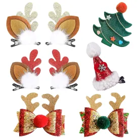 8Pcs Christmas Hair Clips Cute Decorative Christmas Hair Accessories Antlers Headdress Hairpin Christmas Tree Hat Hair Bows for Girls Women Kids Gifts