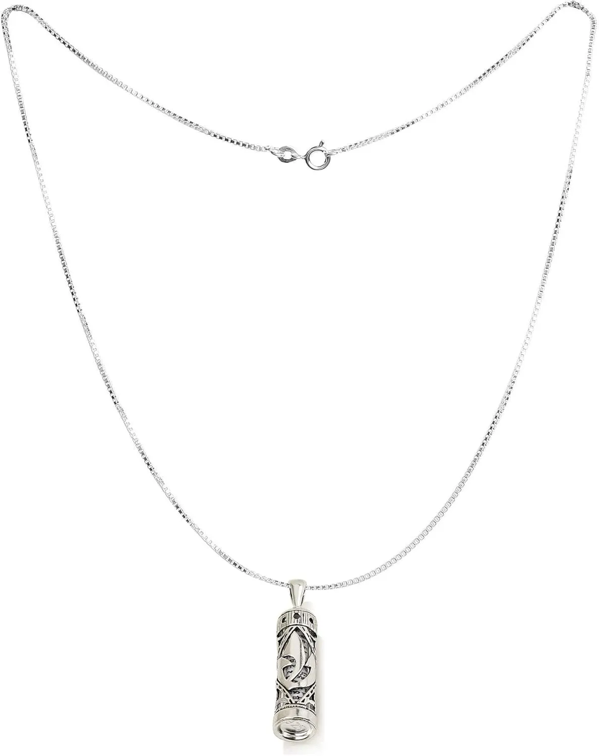 925 Sterling Silver Mezuzah Necklace, Scroll Pendant, Jewish Shema Necklace, Jewish Jewelry for Women, Chain Hebrew Letters, Messianic, Blessings Israel Gifts Souvenirs Spiritual Kabbalah Art Holy Land Mens Jewelry
