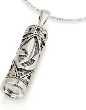 925 Sterling Silver Mezuzah Necklace, Scroll Pendant, Jewish Shema Necklace, Jewish Jewelry for Women, Chain Hebrew Letters, Messianic, Blessings Israel Gifts Souvenirs Spiritual Kabbalah Art Holy Land Mens Jewelry