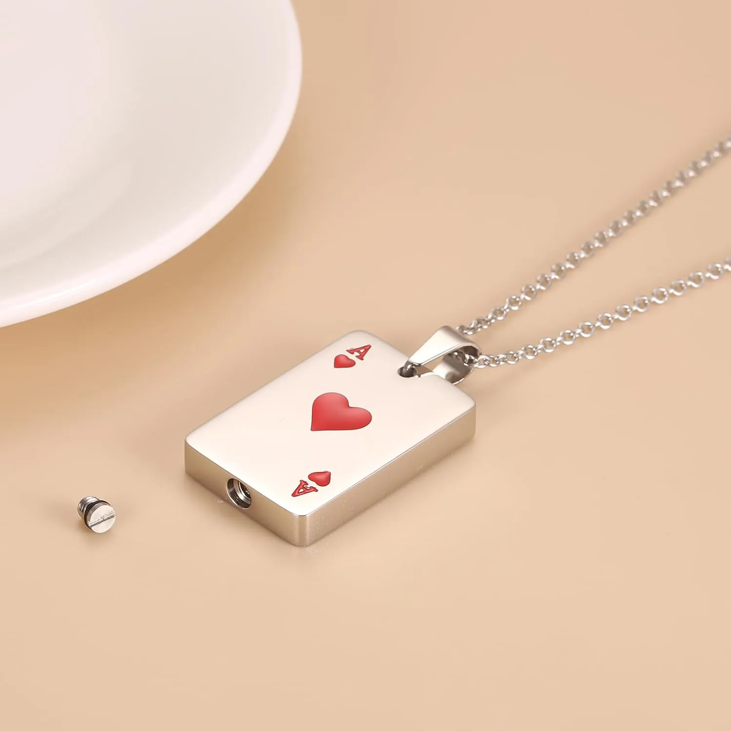 Ace of Spades Urn Necklace For Ashes For Men Women Good Luck Poker Card Cremation Jewelry Stainless Steel Keepsake Memorial Pendant