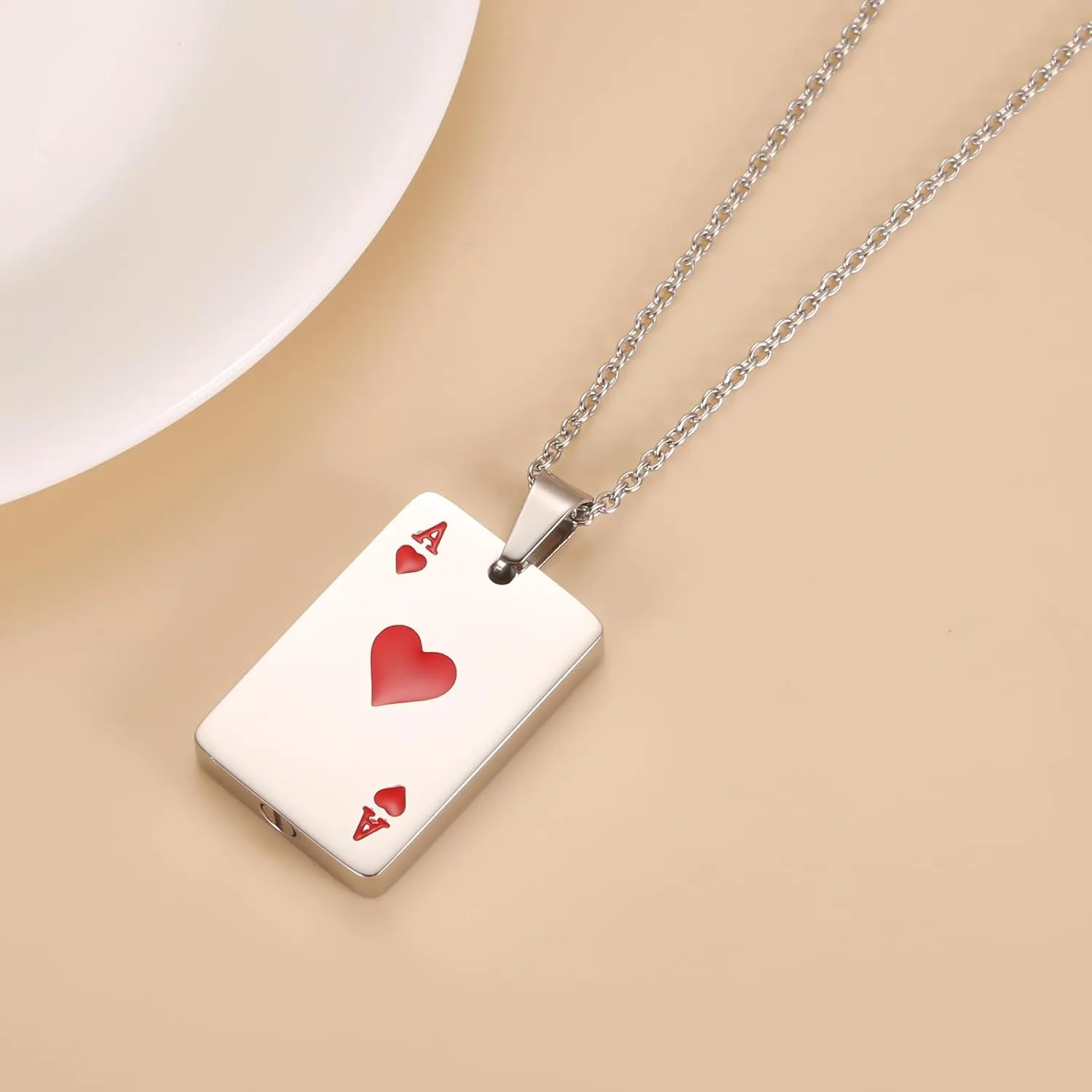 Ace of Spades Urn Necklace For Ashes For Men Women Good Luck Poker Card Cremation Jewelry Stainless Steel Keepsake Memorial Pendant