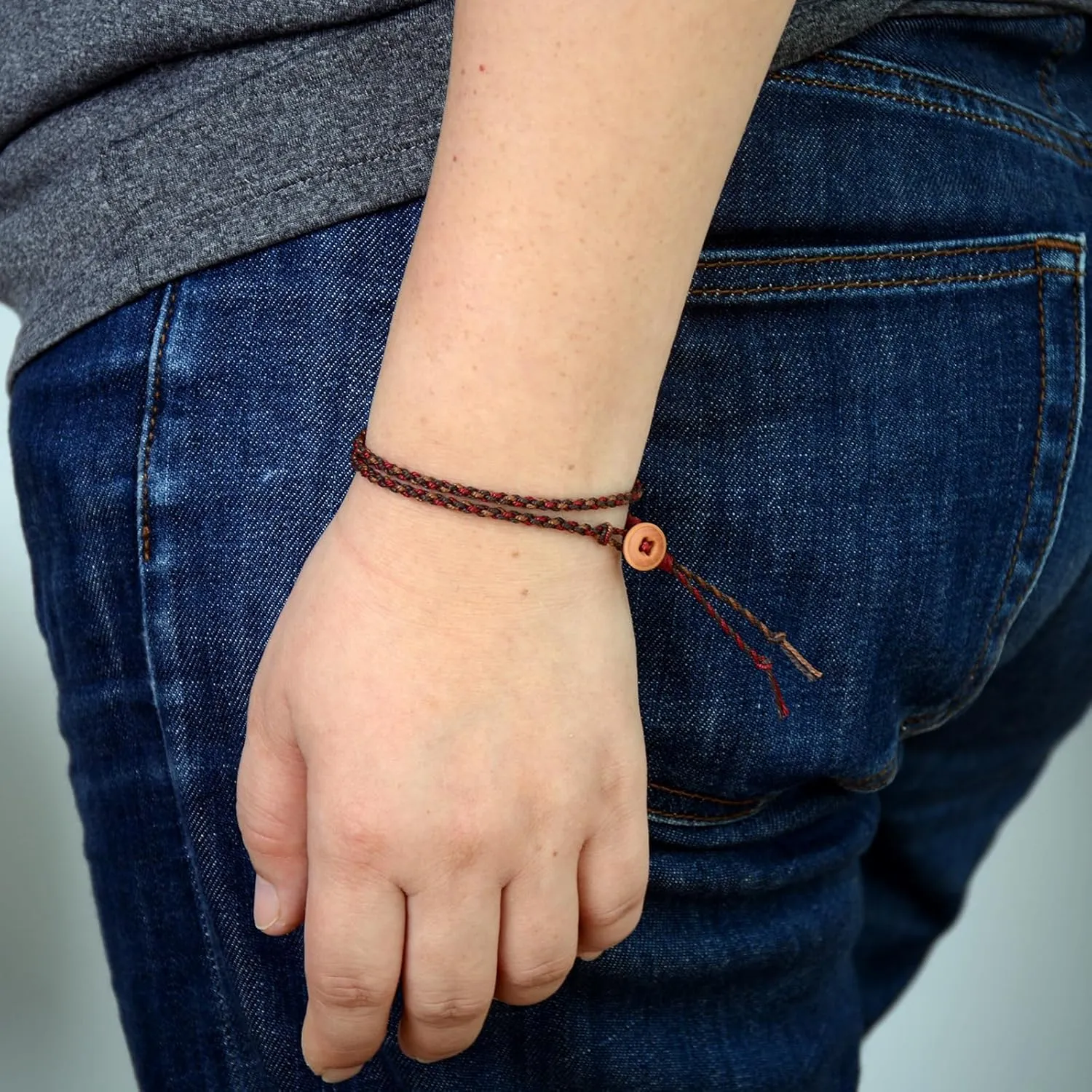 Adjustable Boho Surfer Wrap Bracelet Women & Men - Handmade Rope Bracelet with Corozo Button - Unisex Waterproof Beach Jewelry - Birthday Gift for Boyfriend Girlfriend (pray)