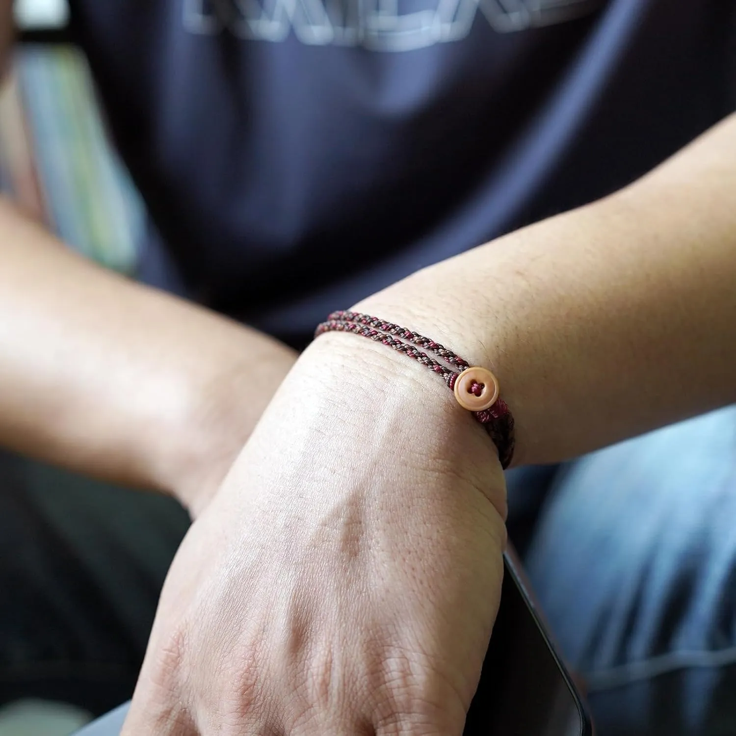 Adjustable Boho Surfer Wrap Bracelet Women & Men - Handmade Rope Bracelet with Corozo Button - Unisex Waterproof Beach Jewelry - Birthday Gift for Boyfriend Girlfriend (pray)