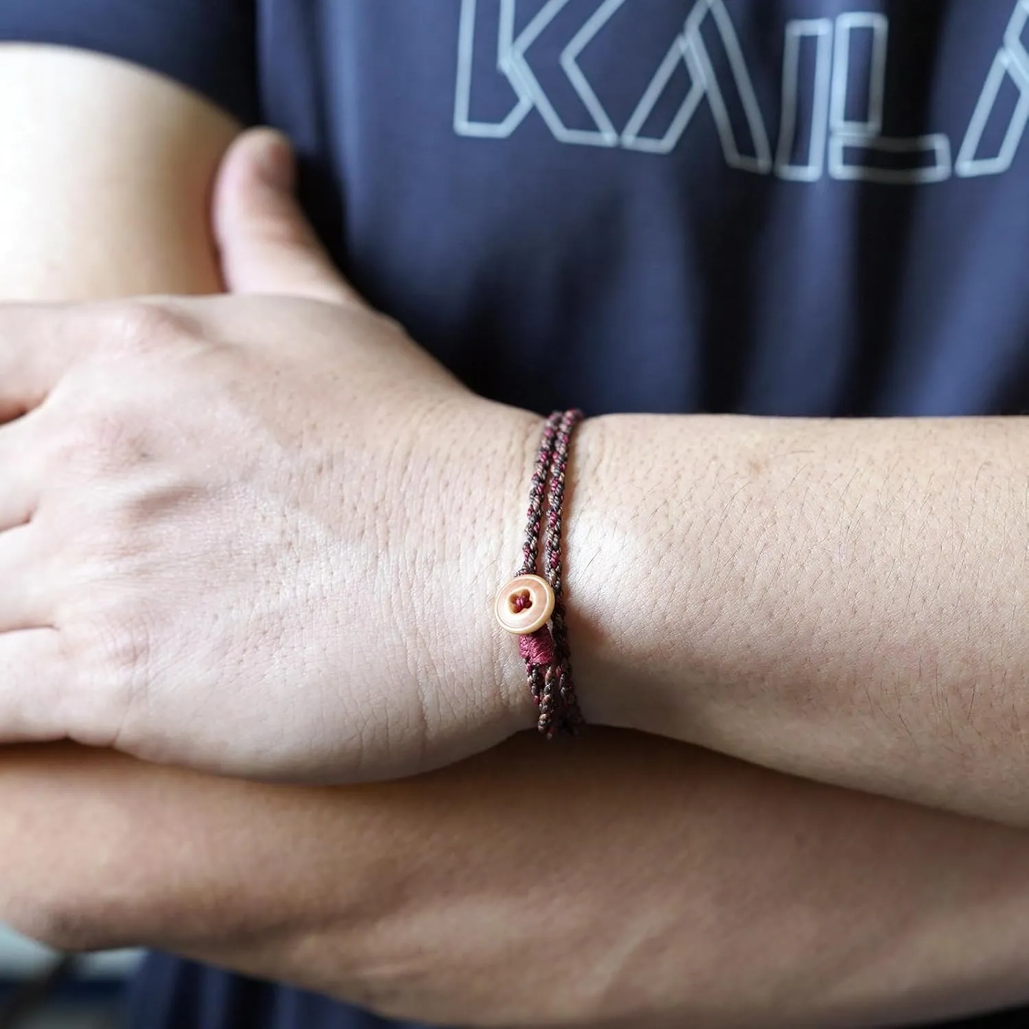 Adjustable Boho Surfer Wrap Bracelet Women & Men - Handmade Rope Bracelet with Corozo Button - Unisex Waterproof Beach Jewelry - Birthday Gift for Boyfriend Girlfriend (pray)