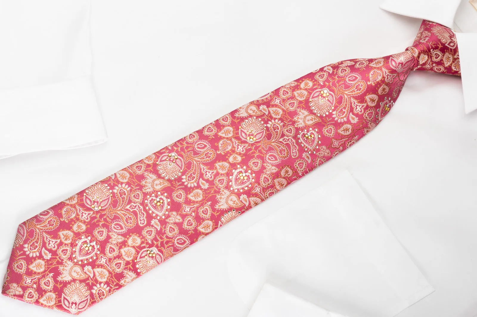 Anthemion On Pink With Sparkles Rhinestone Silk Tie