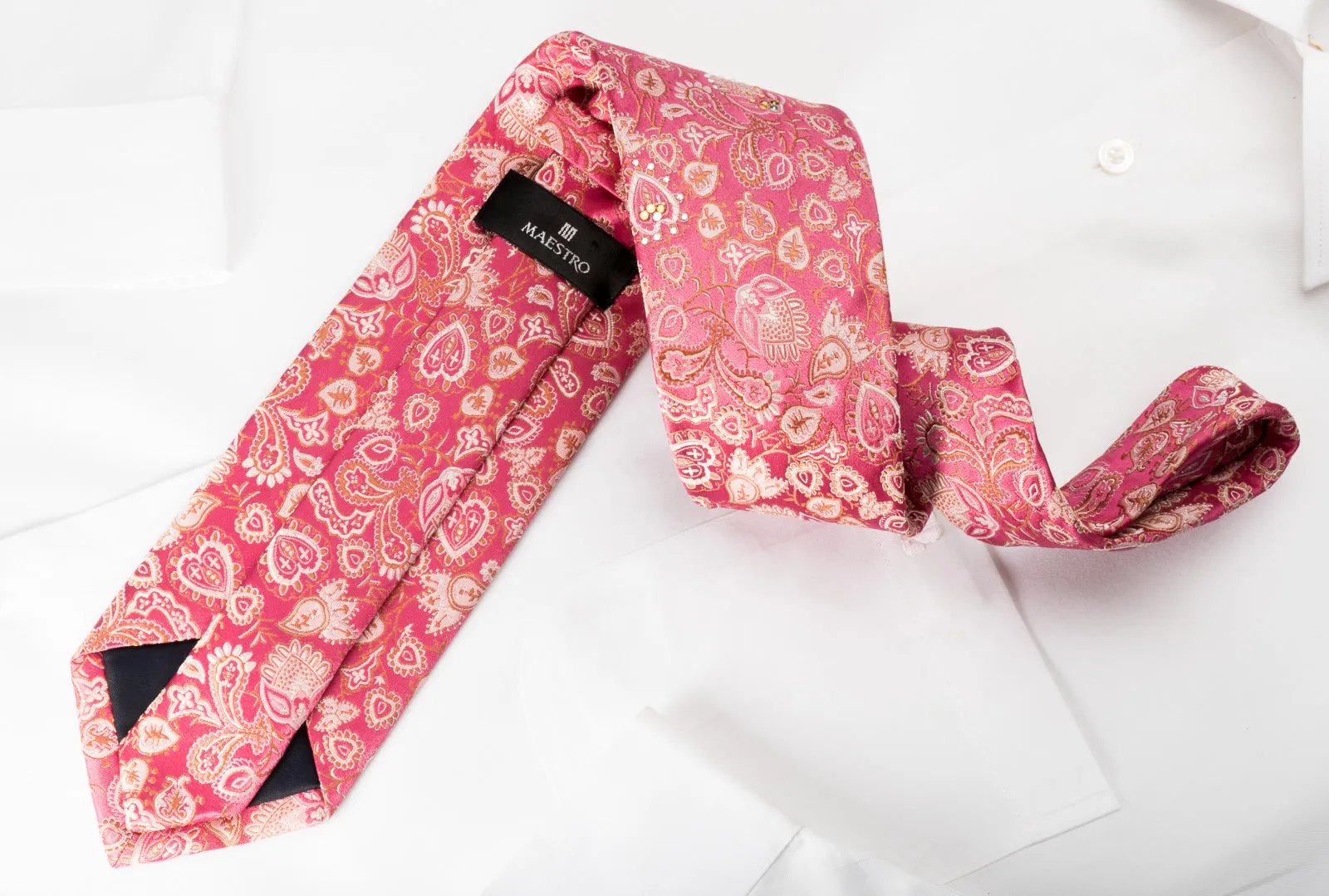 Anthemion On Pink With Sparkles Rhinestone Silk Tie