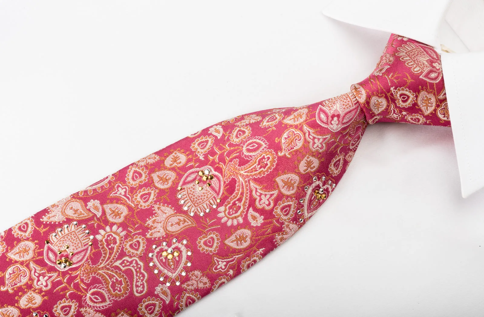 Anthemion On Pink With Sparkles Rhinestone Silk Tie