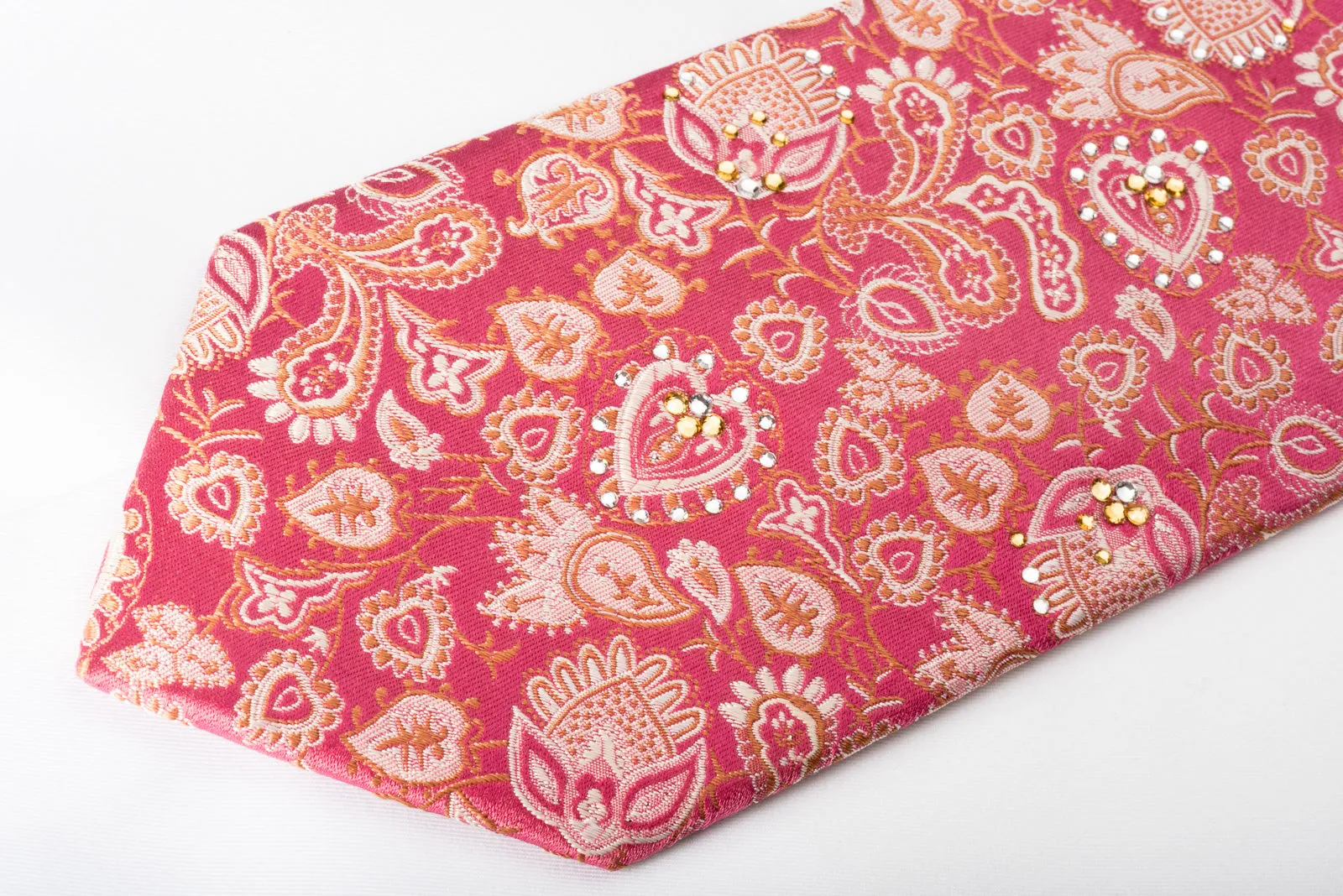 Anthemion On Pink With Sparkles Rhinestone Silk Tie