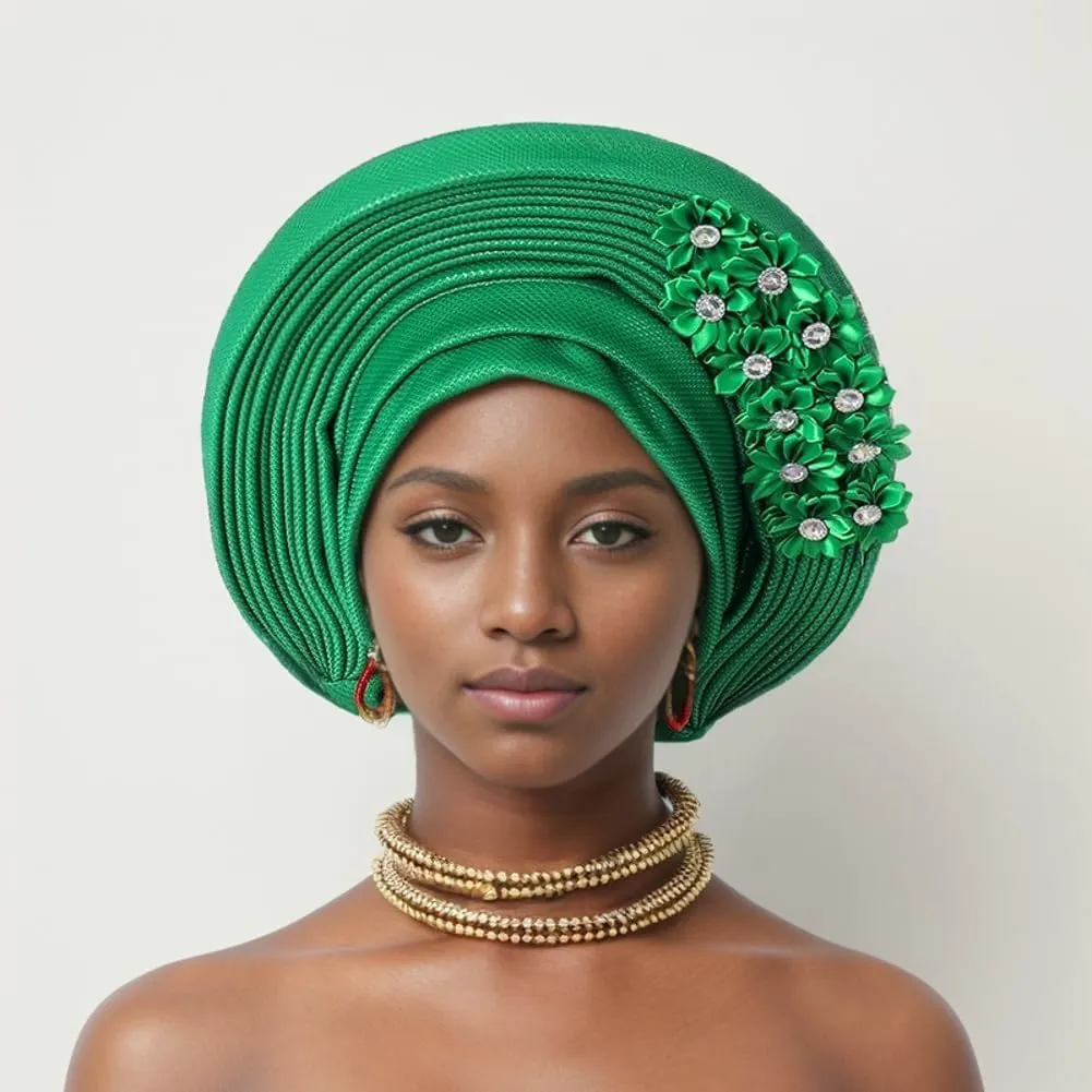 Auto Gele African Head Tie of Nigeria Aso Oke Headwraps Hat Turban Wedding Party Handmade Elegant Hair Wear Cap for Women