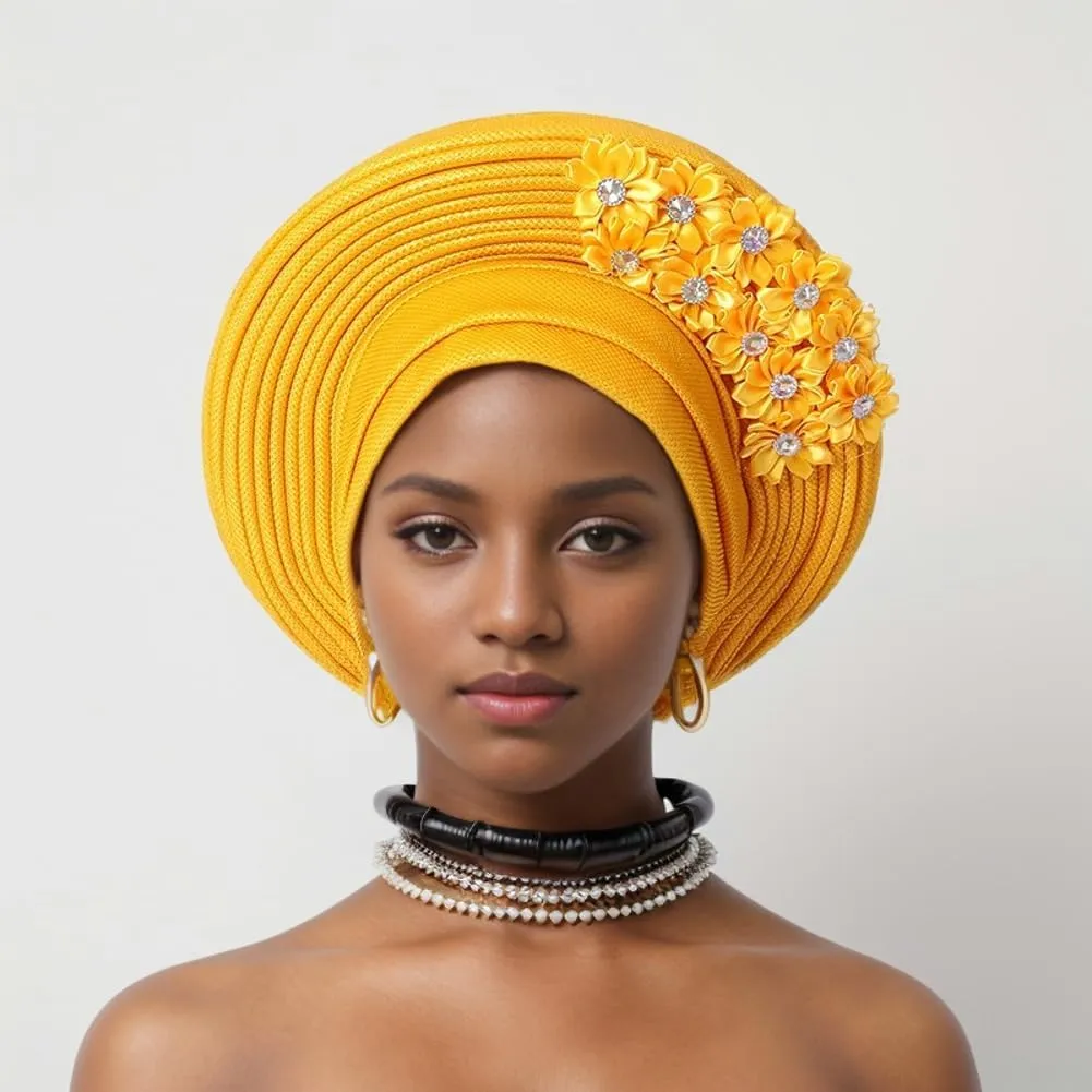 Auto Gele African Head Tie of Nigeria Aso Oke Headwraps Hat Turban Wedding Party Handmade Elegant Hair Wear Cap for Women