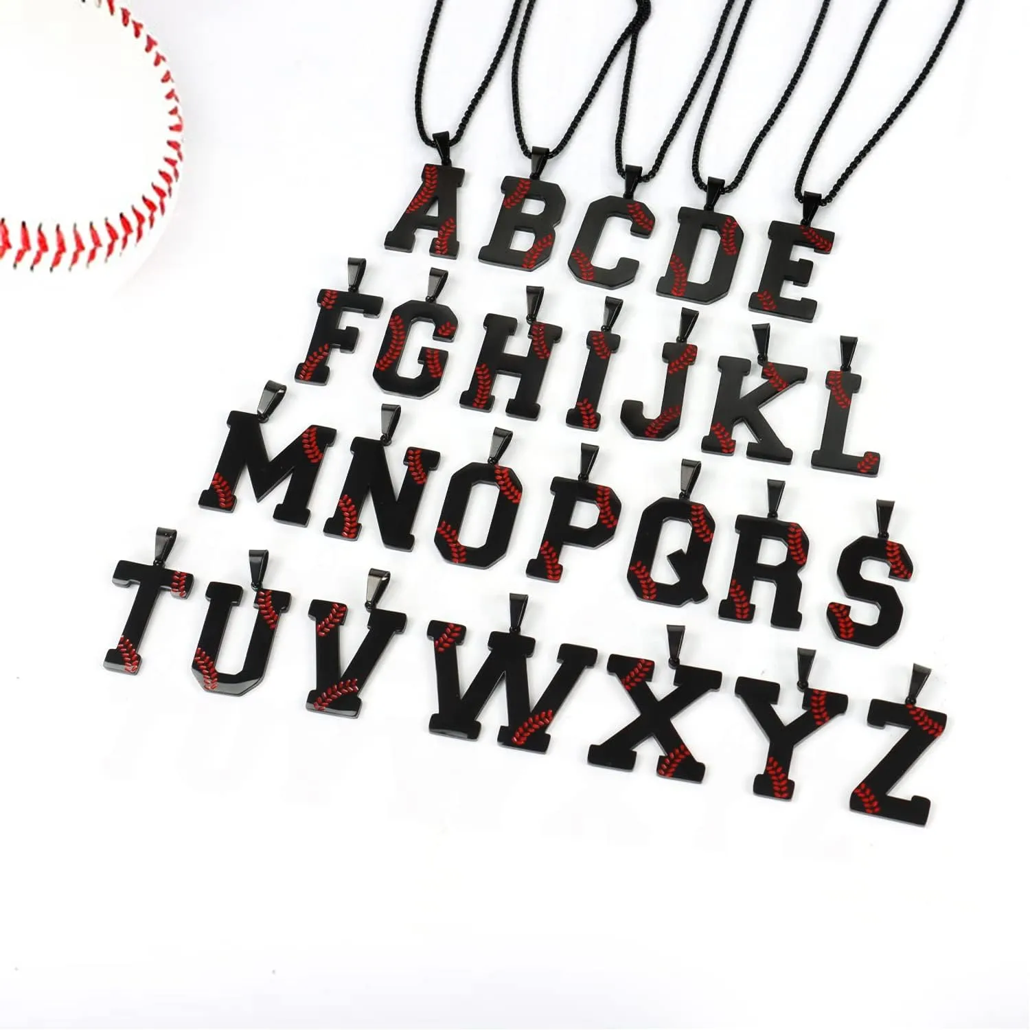 Baseball Initial Necklace for Boys Men A-Z Letter Necklaces Chain Stainless Steel Pendant with Accessories Sport Charm Baseball Gifts for Team Player Athlete Lover Fans??