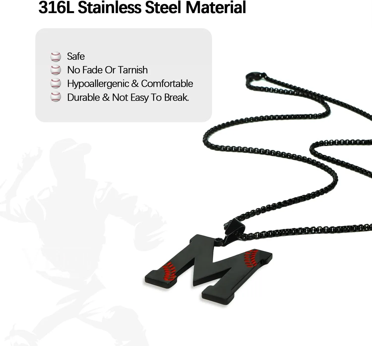Baseball Initial Necklace for Boys Men A-Z Letter Necklaces Chain Stainless Steel Pendant with Accessories Sport Charm Baseball Gifts for Team Player Athlete Lover Fans??