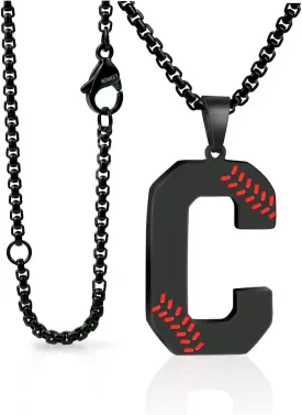 Baseball Initial Necklace for Boys Men A-Z Letter Necklaces Chain Stainless Steel Pendant with Accessories Sport Charm Baseball Gifts for Team Player Athlete Lover Fans??