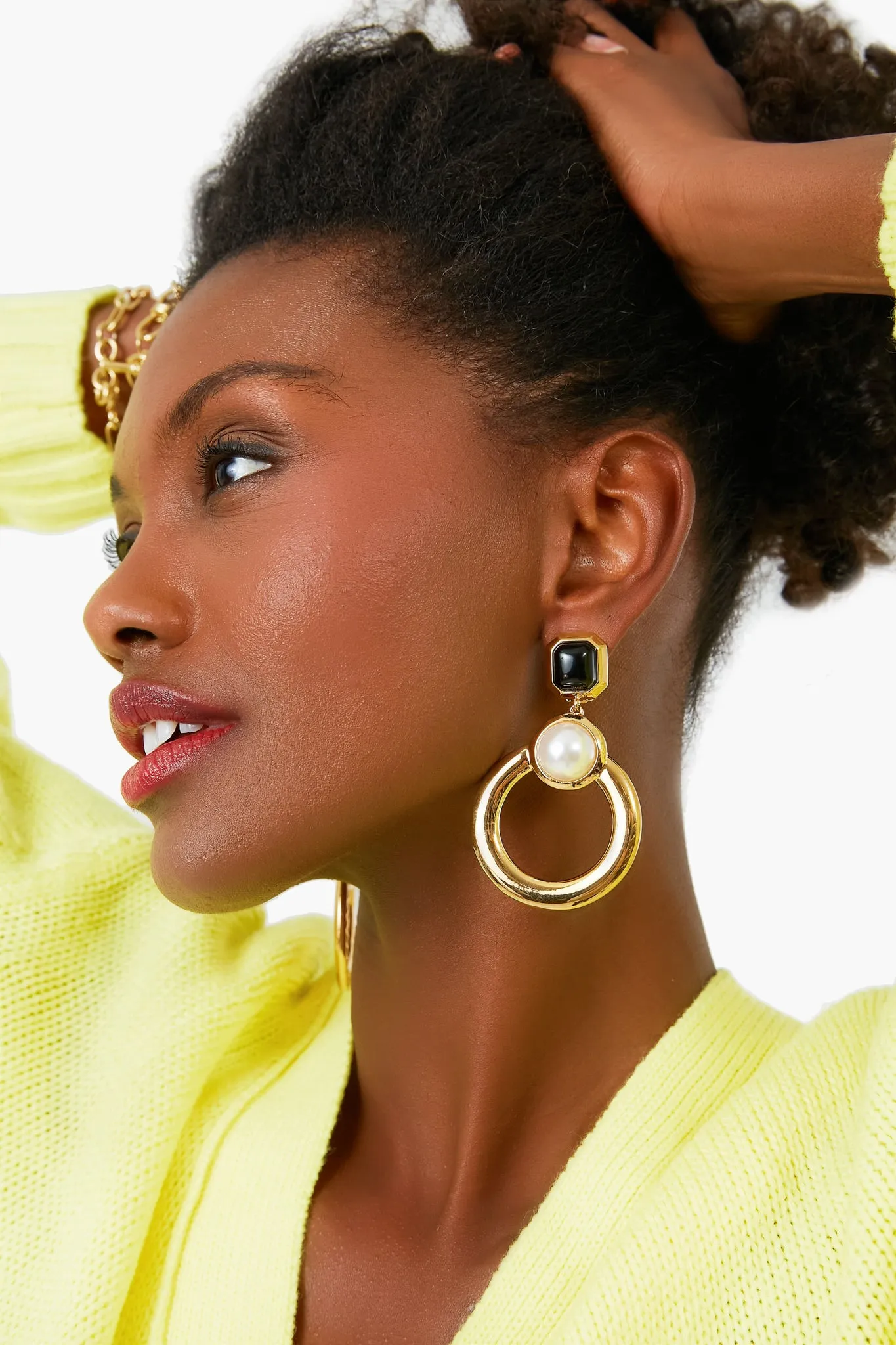 Bezel Pearl Hoop Earrings