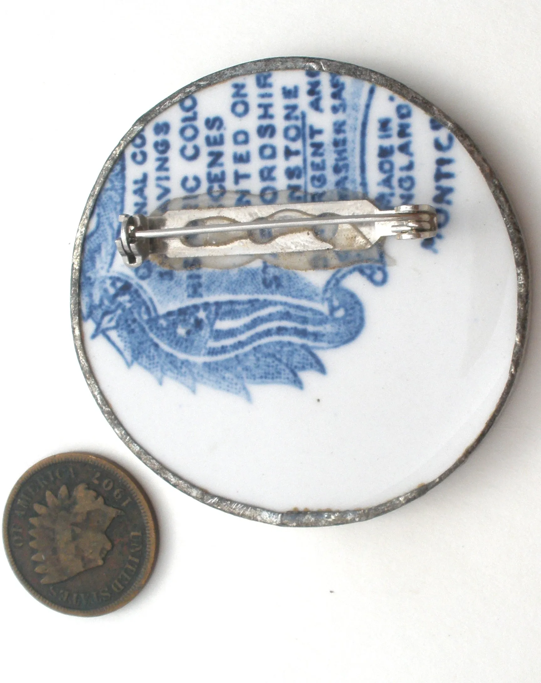 Blue & White Porcelain China Brooch Vintage