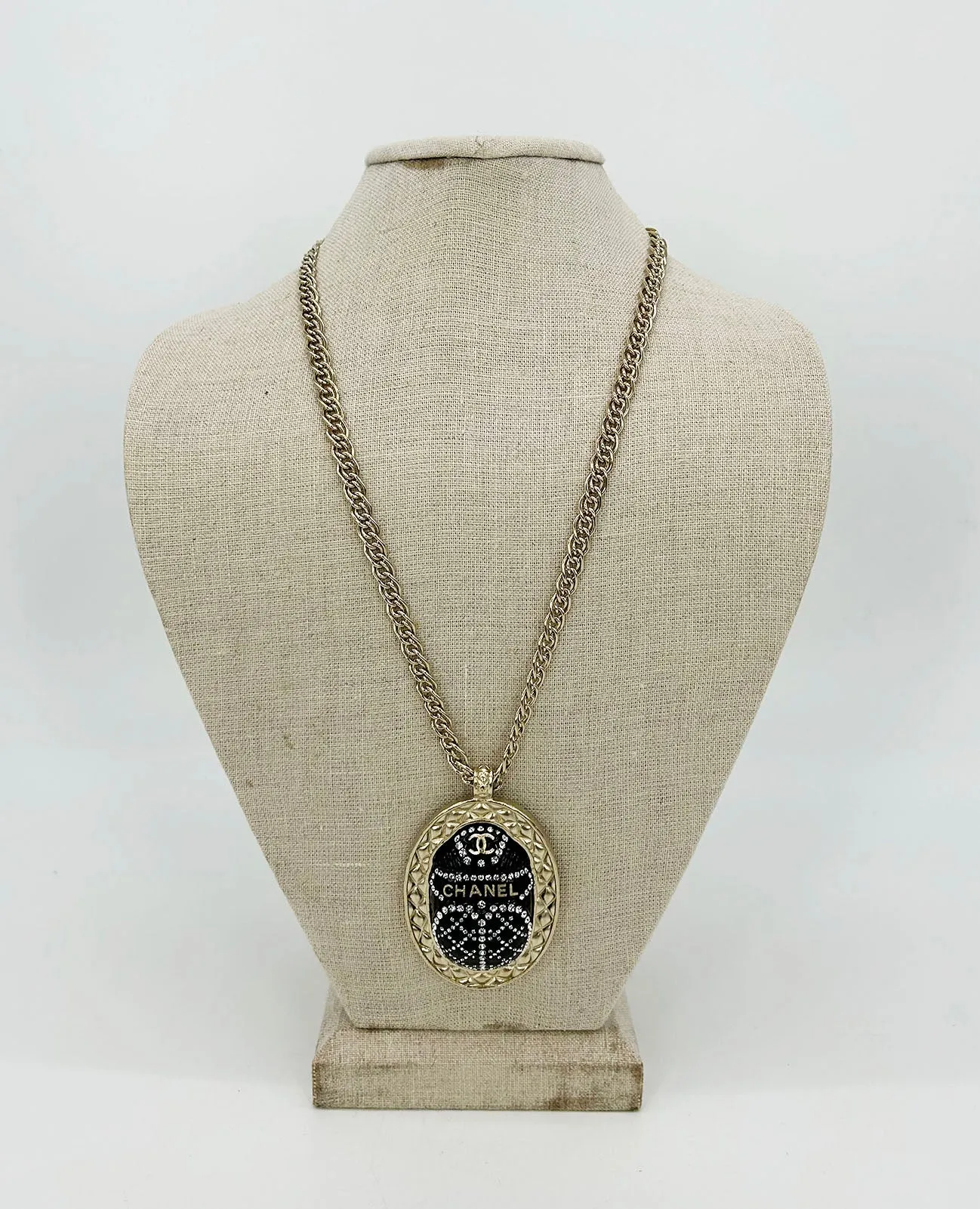 Chanel Black Rhinestone Egyptian Scarab Necklace