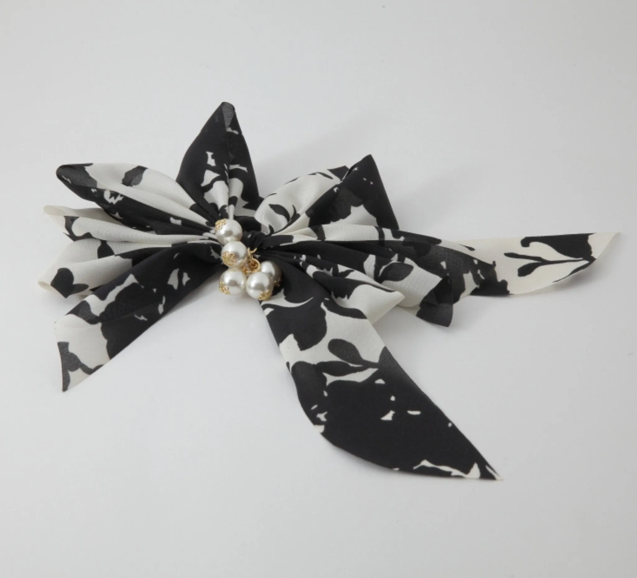 Chiffon Multi Wing Bow Pearl Ornamented Elastic Ponytail Holder Hair Elastics Women Hair Accessories