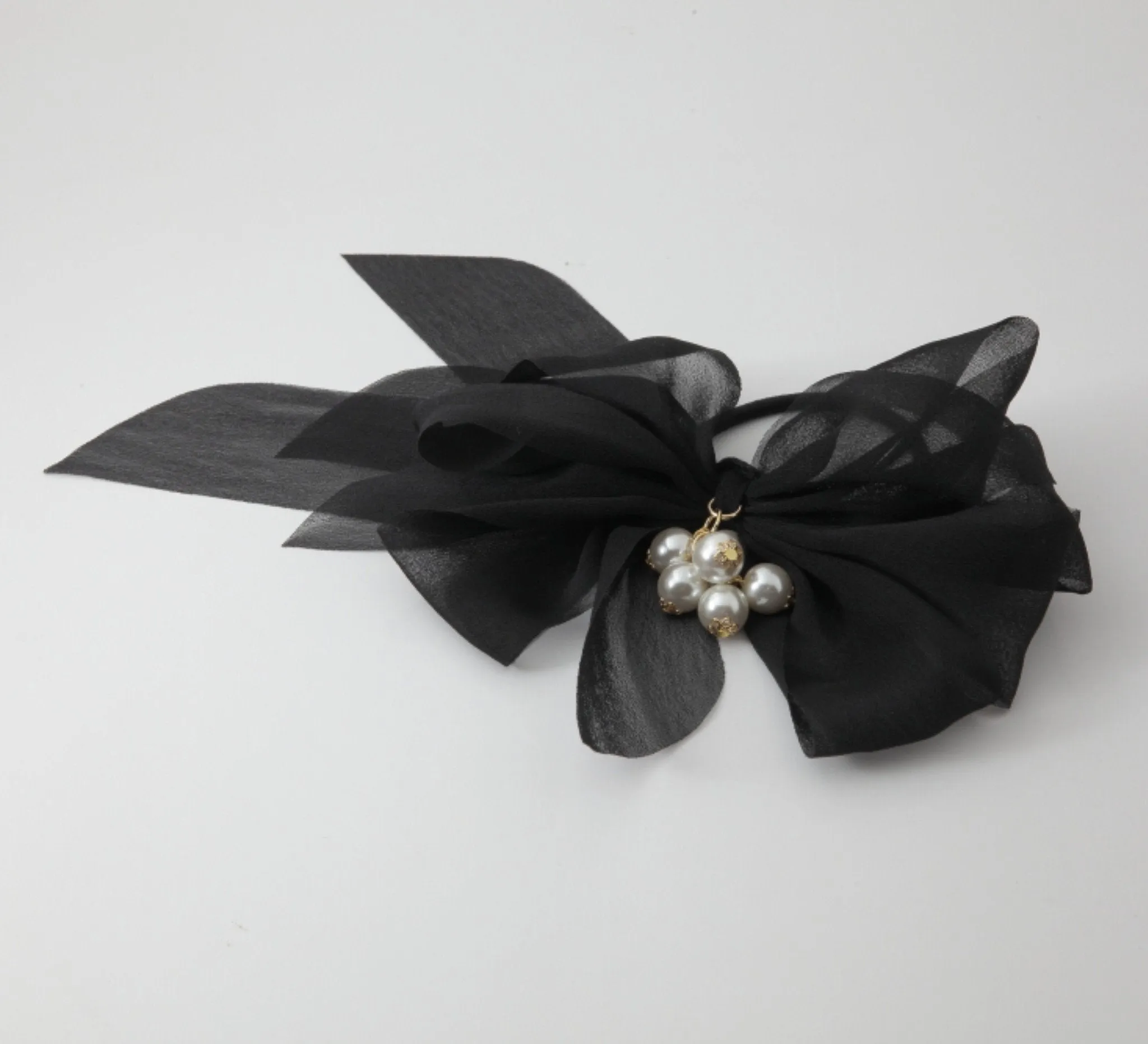 Chiffon Multi Wing Bow Pearl Ornamented Elastic Ponytail Holder Hair Elastics Women Hair Accessories
