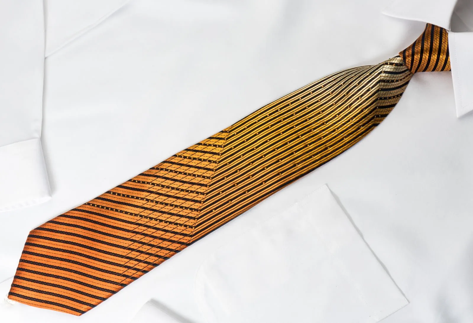 Christian Aujard Silk Rhinestone Necktie Orange Striped On Black