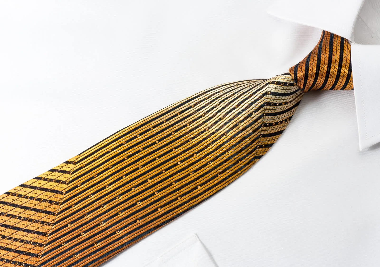 Christian Aujard Silk Rhinestone Necktie Orange Striped On Black
