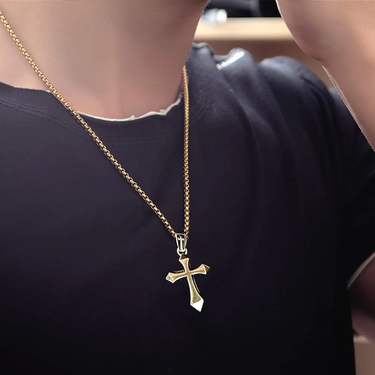 Cross Pendant Necklace for Women Girls - Gothic Catholic Christian Costume Cross Jewelry - Delicate Dainty Cubic Zirconia Rhinestone Stainless Steel Hypoallergenic Chain Christmas Gift