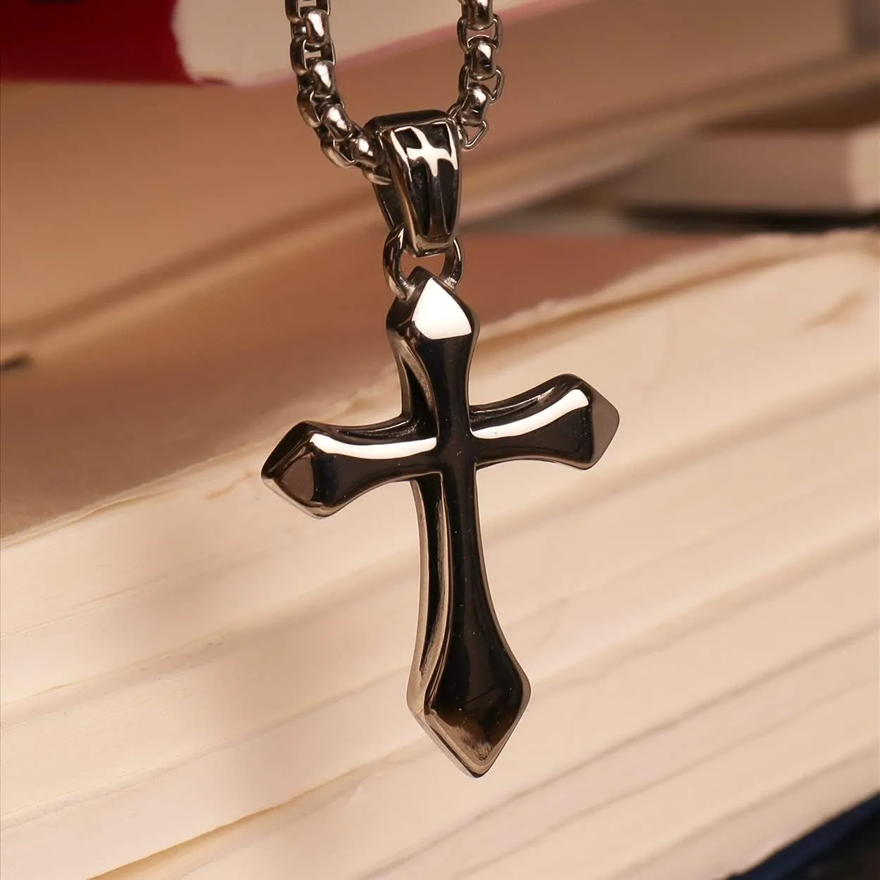 Cross Pendant Necklace for Women Girls - Gothic Catholic Christian Costume Cross Jewelry - Delicate Dainty Cubic Zirconia Rhinestone Stainless Steel Hypoallergenic Chain Christmas Gift