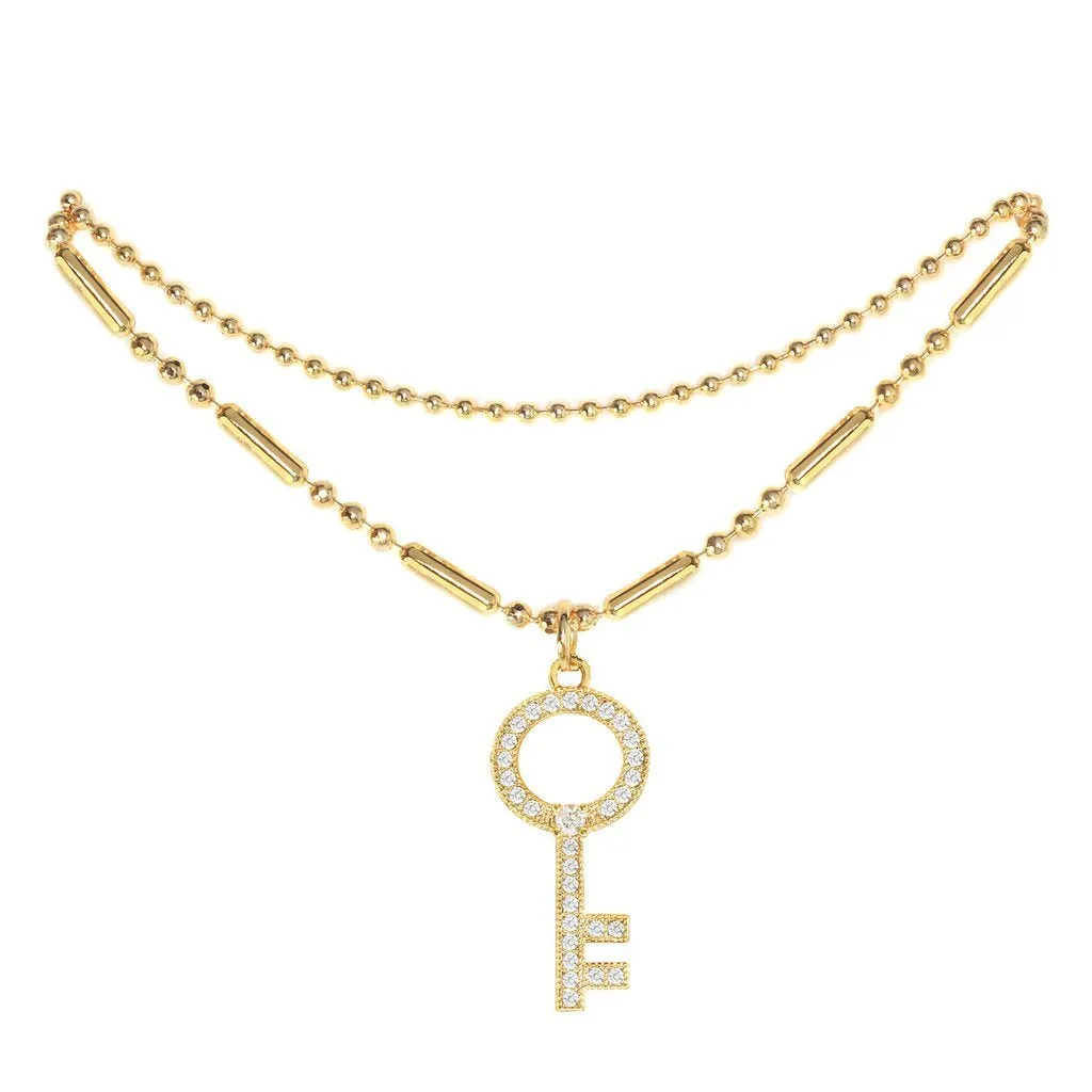 Cubic Zirconia Key Pendant Anklet