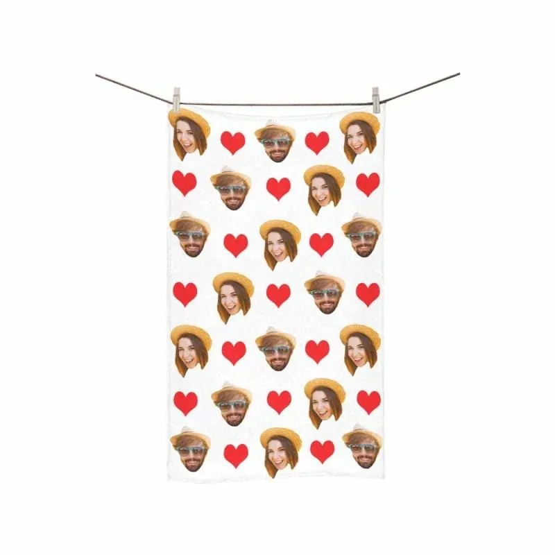 Custom Couple Faces Love Heart Towel