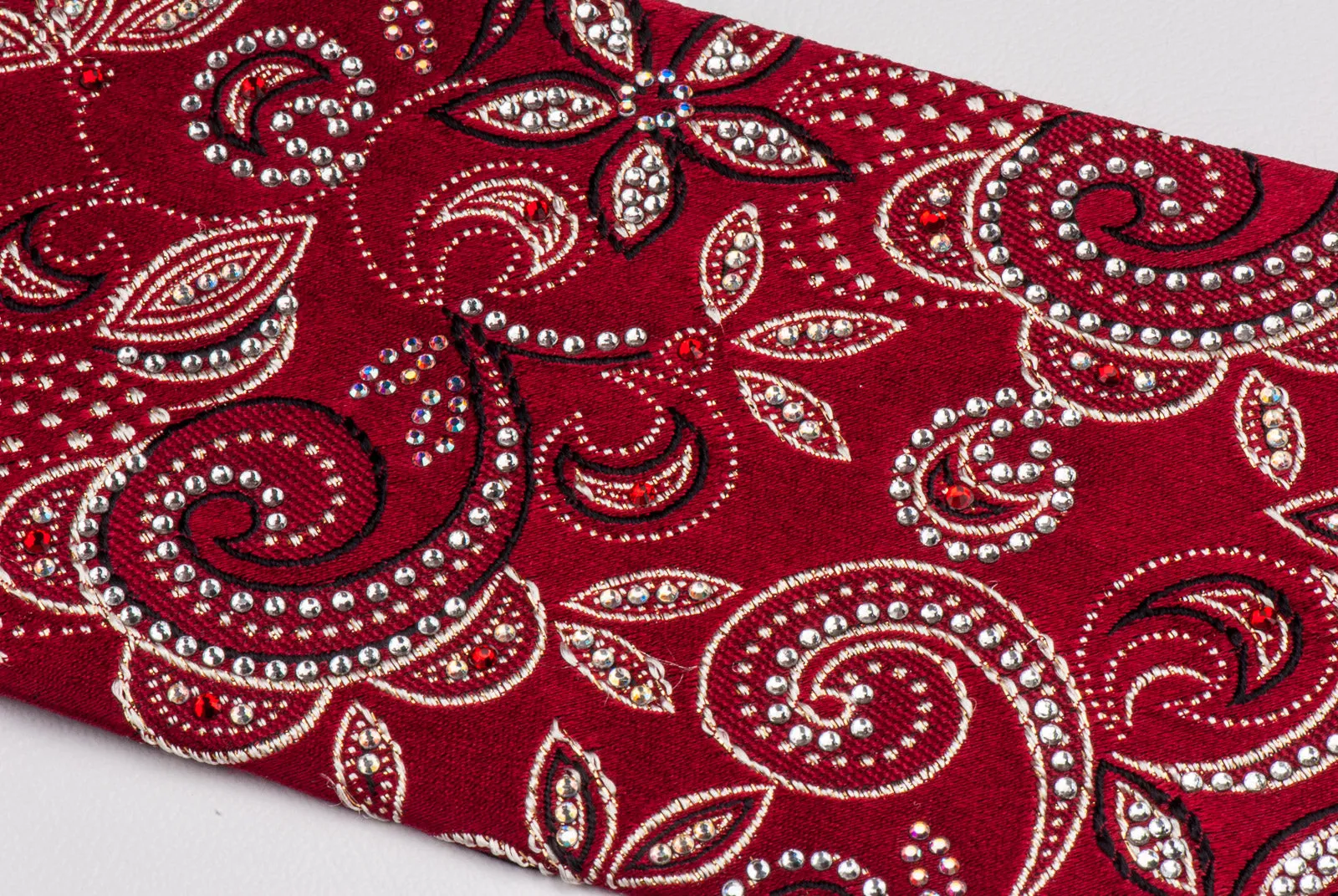 Daks Silk Neck Tie Floral Design On Burgundy With Rhinestones