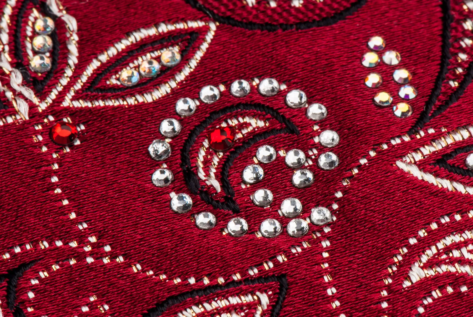 Daks Silk Neck Tie Floral Design On Burgundy With Rhinestones