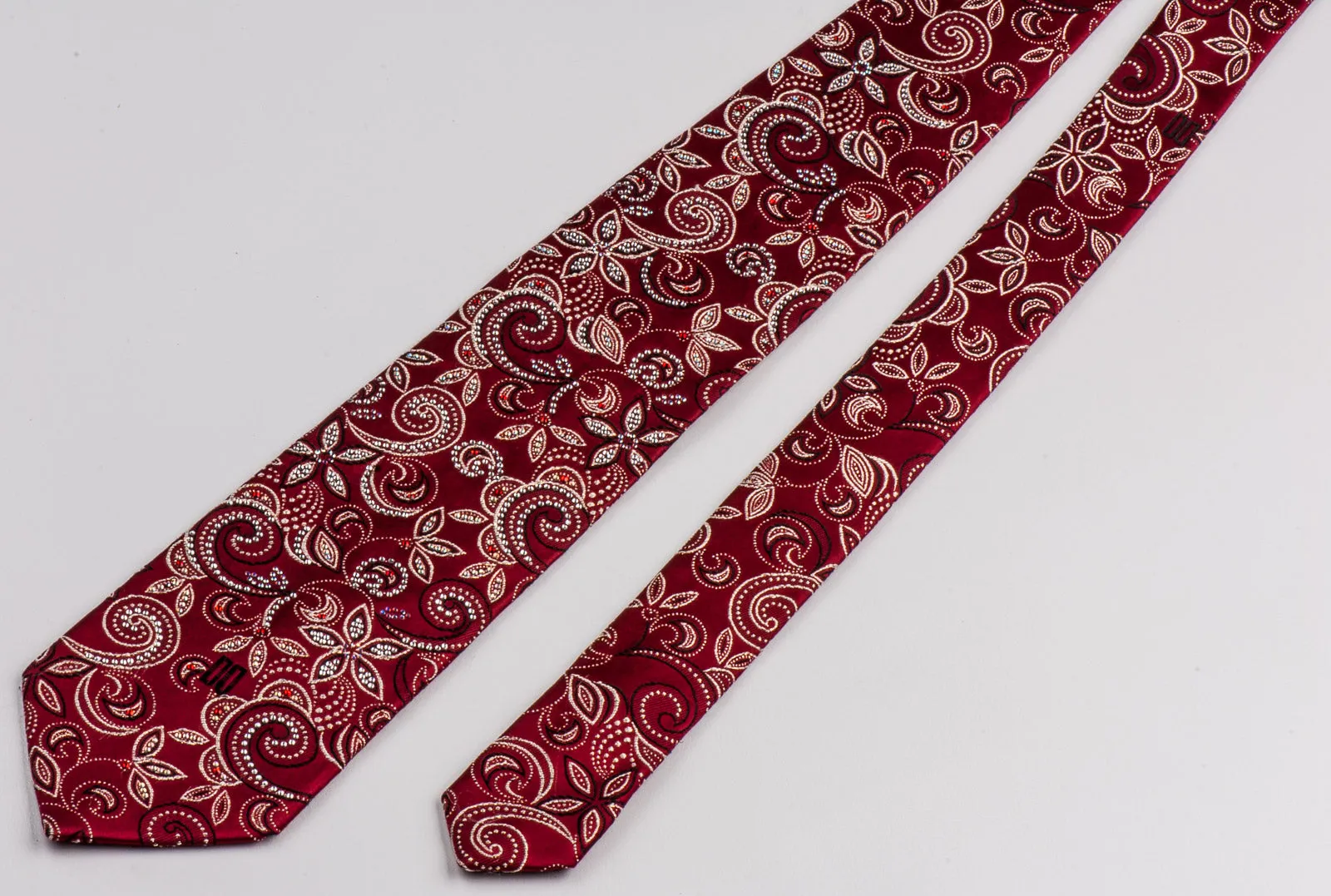 Daks Silk Neck Tie Floral Design On Burgundy With Rhinestones