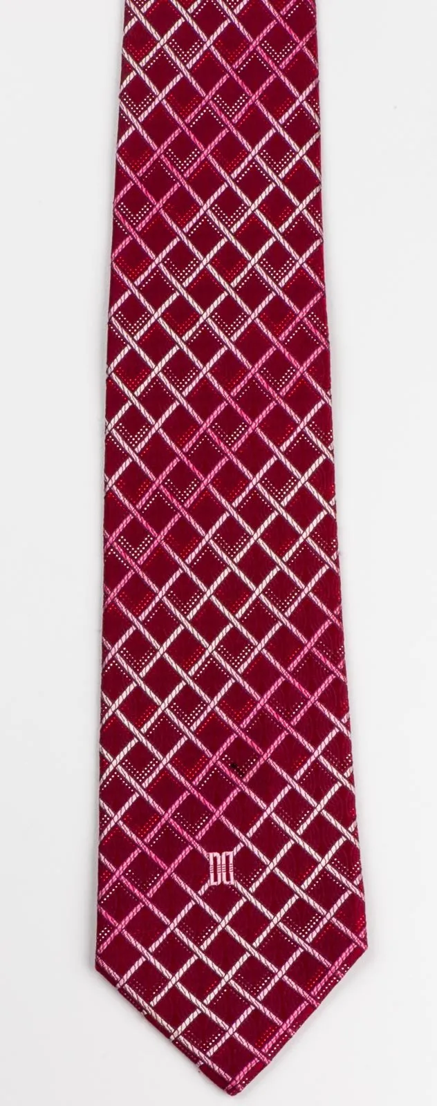 Daks Woven Silk Neck Tie Checks On Burgundy With Silver Sparkles 3 1/2 Inch