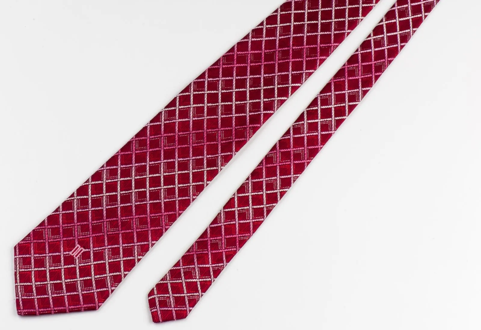 Daks Woven Silk Neck Tie Checks On Burgundy With Silver Sparkles 3 1/2 Inch
