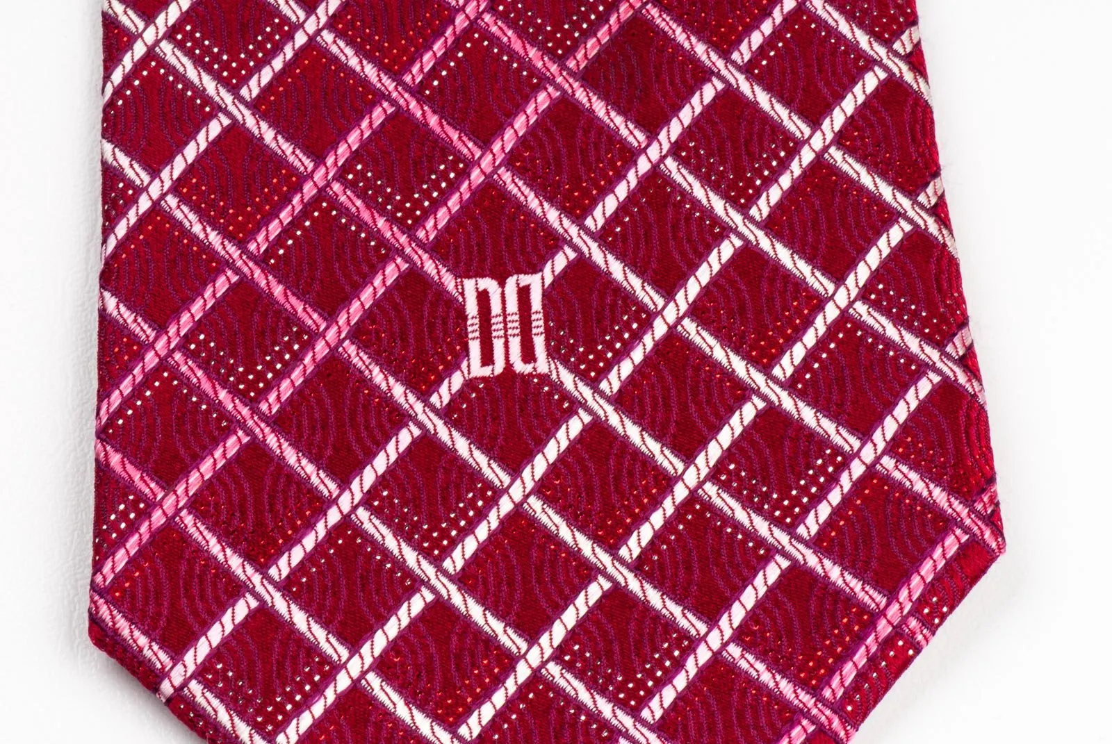 Daks Woven Silk Neck Tie Checks On Burgundy With Silver Sparkles 3 1/2 Inch