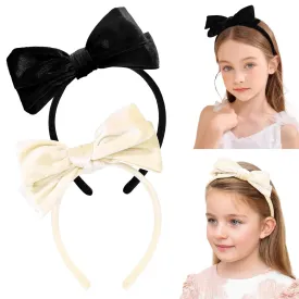 DEEKA Velvet Bow Headband 2 PCS Hair Band Hair Bows with bow Velvet Christmas Hair Accessories for Toddlers Women and Girls (Beige,Black)