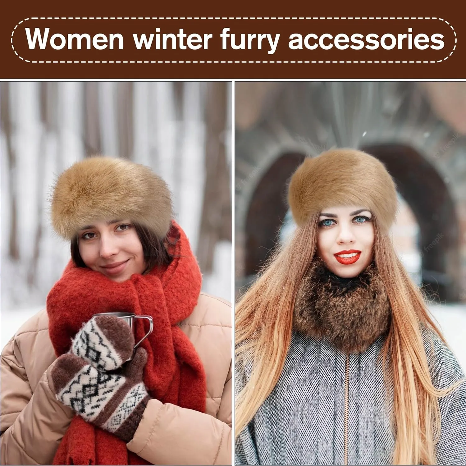 Dikoaina Womens Faux Fur Headband Winter Earwarmer Earmuff Ski
