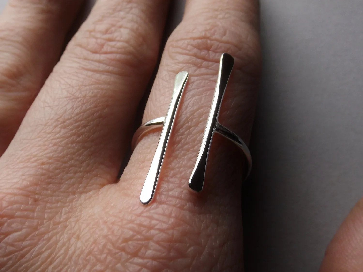 Double Bar Ring, Long Parallel Bar Ring, Parallel Ring, Long Bar Ring, Sterling Silver Bar Ring, Open Ring, Modern, Minimalist Ring, Simple