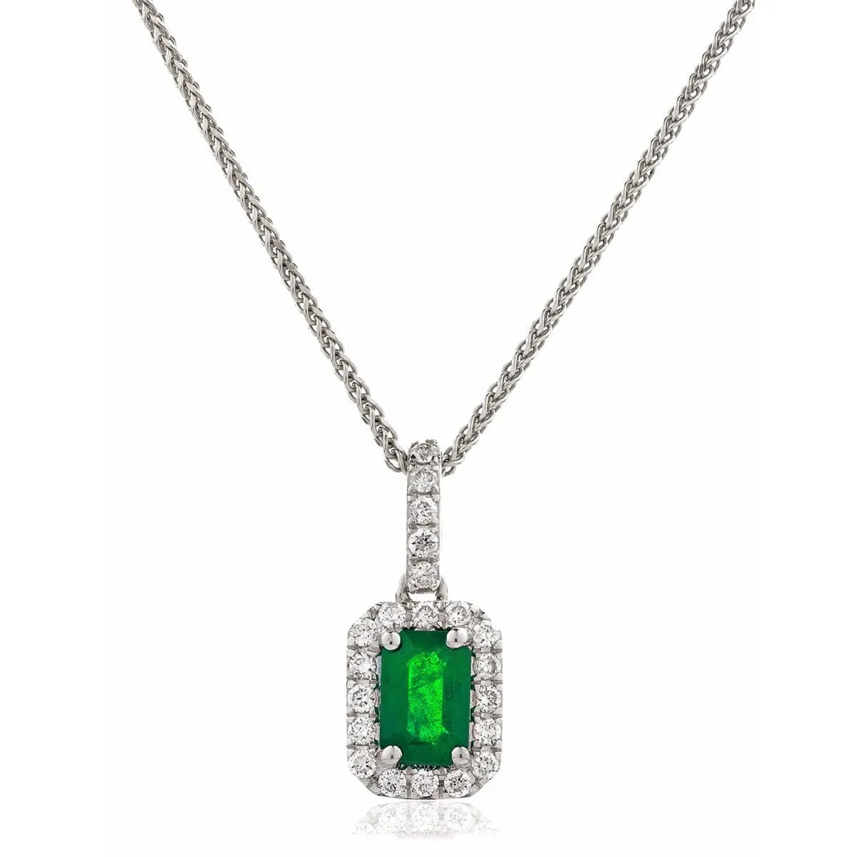 Emerald Diamond Halo Pendant