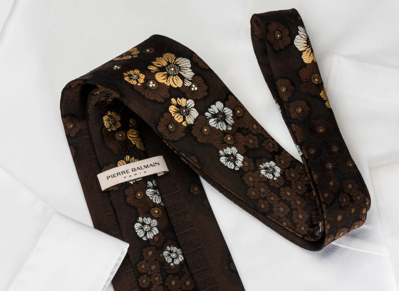 Floral On Brown Rhinestone Tie With Silver Sparkles