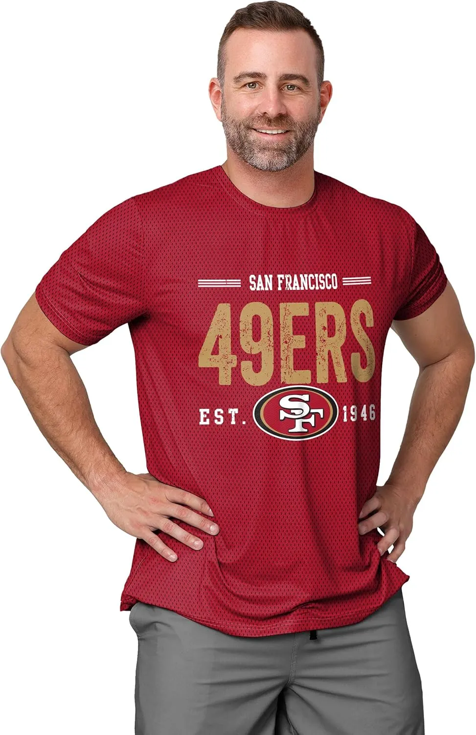 FOCO NFL Men's Officially Licensed Football Team Logo Wordmark Distressed Performance Team Color Crewneck T-Shirt