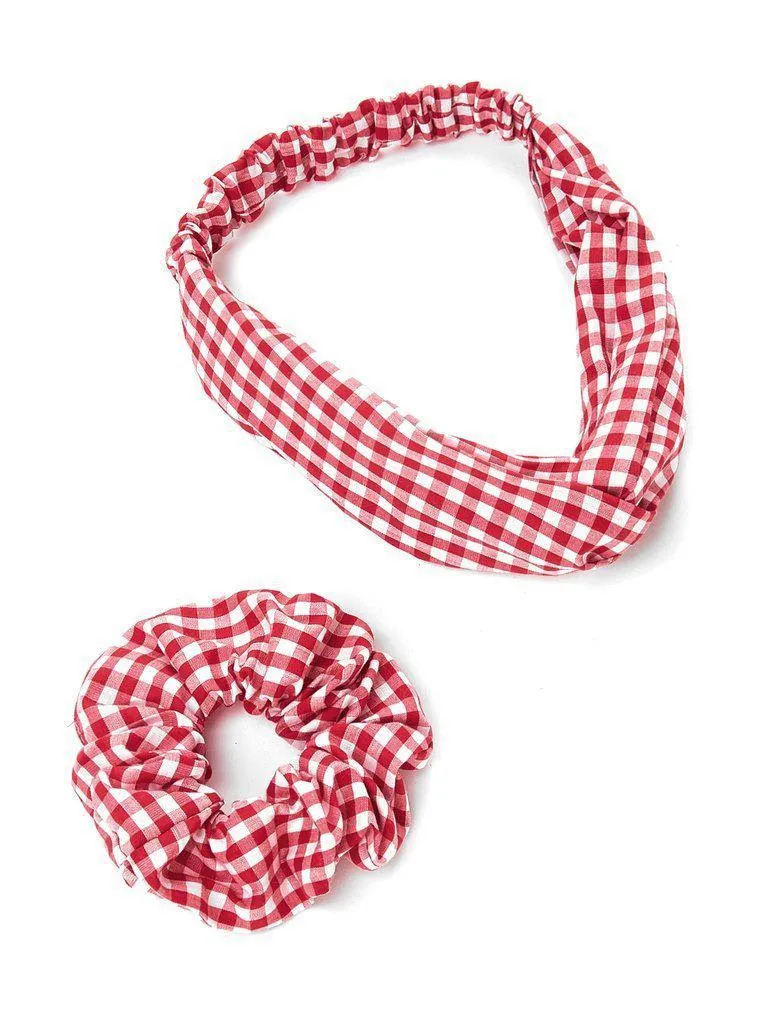Gingham Print Headband & Hair Tie