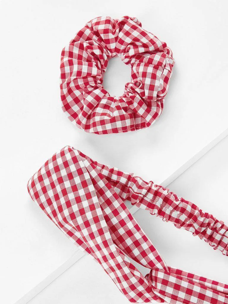 Gingham Print Headband & Hair Tie