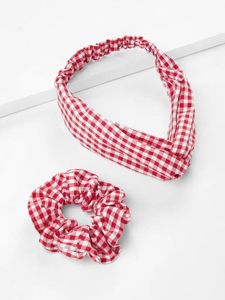 Gingham Print Headband & Hair Tie